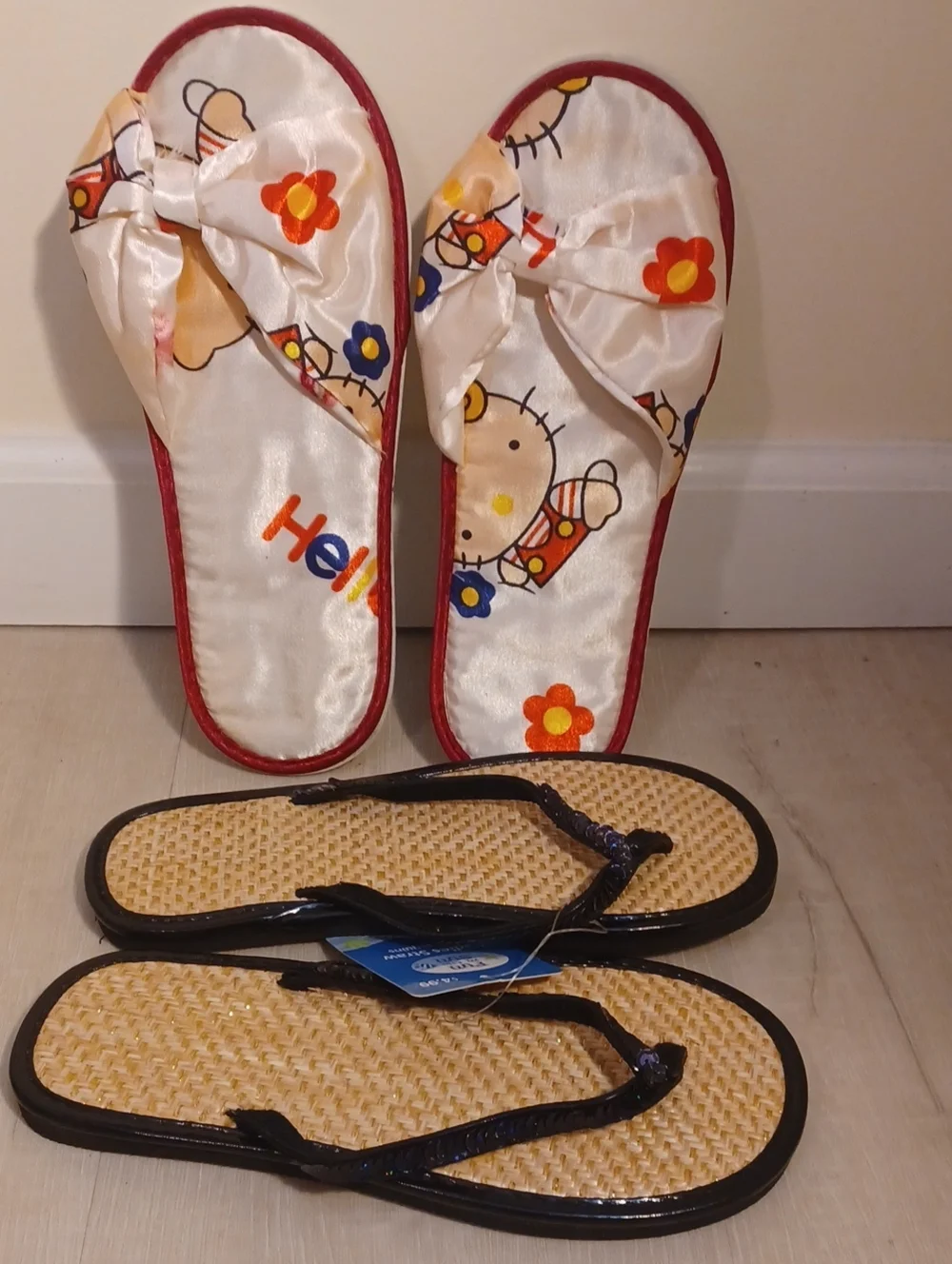 Hello Kitty Slippers & Straw Slide Sandals Set of 2